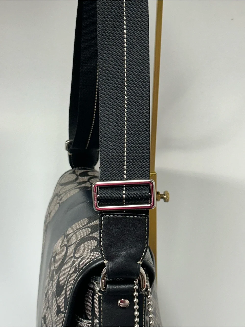 Coach Signature Coated Canvas Messenger Bag w/Center Stripe Approx. 11 x 12 x 3